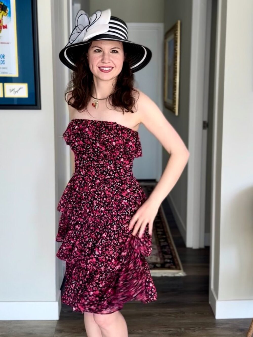 Pink and Black Floral Strapless White House Black Market Dress